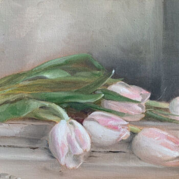 Painting titled "Tulipes de Pâques" by Hélène Avot, Original Artwork, Oil