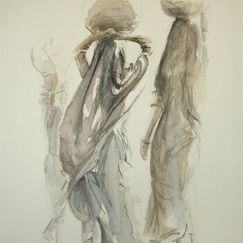 Peinture intitulée "Femmes drapées" par Hélène Avot, Œuvre d'art originale, Encre