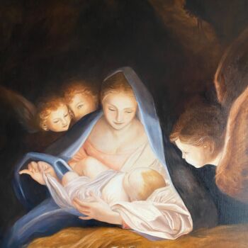 Peinture intitulée "Copie de la Nativit…" par Hélène Avot, Œuvre d'art originale, Huile