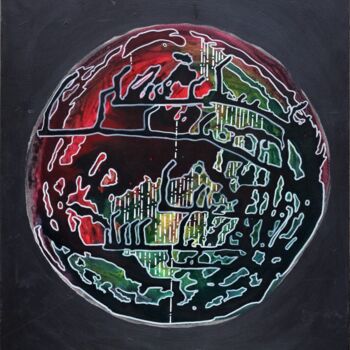 Painting titled "Covid World" by Hélène Battaini, Original Artwork, Acrylic Mounted on Wood Stretcher frame