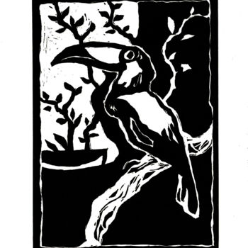 Printmaking titled "Le Toucan" by Hélène Bénistant, Original Artwork, Linocuts