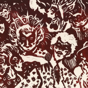 Gravures & estampes intitulée "Mascarade- Linograv…" par Hélène Bénistant, Œuvre d'art originale, Linogravures