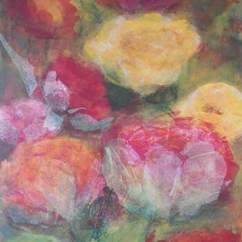 "Roses et pivoines" başlıklı Tablo Hélène Carmona tarafından, Orijinal sanat, Akrilik Ahşap Sedye çerçevesi üzerine monte ed…