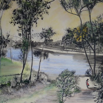 Pittura intitolato "rivière.jpg" da Hélène De Laborderie, Opera d'arte originale