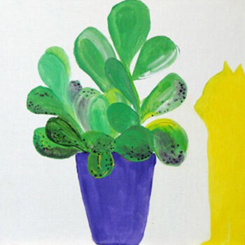 Painting titled "Cactusetchat jaunet…" by Hélène Delaunay, Original Artwork, Acrylic