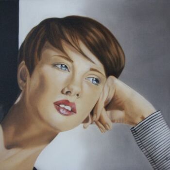 Painting titled "Attentive" by Hélène Filiatreault, Original Artwork, Oil