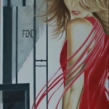 Painting titled "Dame en rouge" by Hélène Filiatreault, Original Artwork, Oil