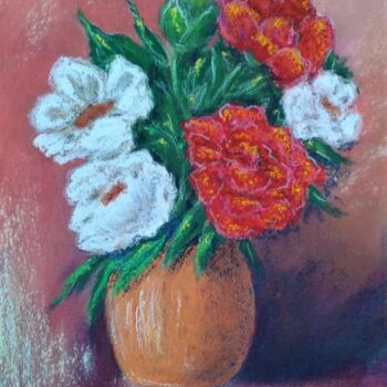 Drawing titled "Roses anciennes (2)…" by Hélène Gastin-Mozol, Original Artwork, Pastel