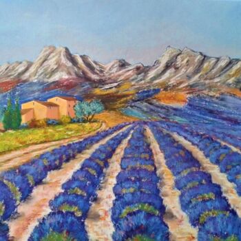 Drawing titled "Les Alpilles en bleu" by Hélène Gastin-Mozol, Original Artwork, Pastel Mounted on Cardboard