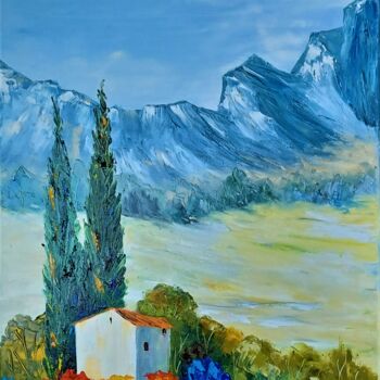 Ζωγραφική με τίτλο "Dans les Alpilles" από Hélène Gastin-Mozol, Αυθεντικά έργα τέχνης, Λάδι Τοποθετήθηκε στο Ξύλινο φορείο σ…