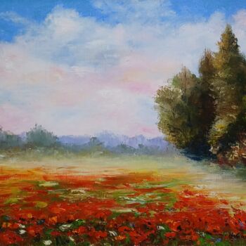 Painting titled "Printemps romantique" by Hélène Gastin-Mozol, Original Artwork, Oil Mounted on Wood Stretcher frame