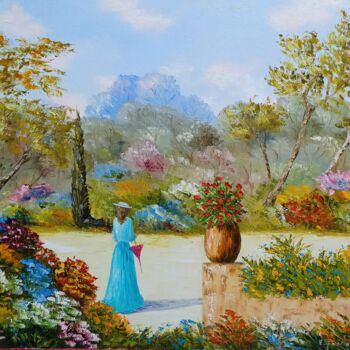 Ζωγραφική με τίτλο "Un jardin de rêve" από Hélène Gastin-Mozol, Αυθεντικά έργα τέχνης, Λάδι Τοποθετήθηκε στο Ξύλινο φορείο σ…