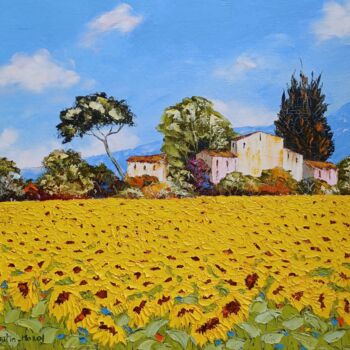 Картина под названием "Provence jaune" - Hélène Gastin-Mozol, Подлинное произведение искусства, Масло Установлен на Деревянн…