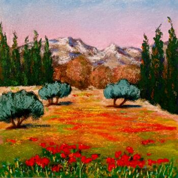 Drawing titled "Les Alpilles au Pri…" by Hélène Gastin-Mozol, Original Artwork, Pastel