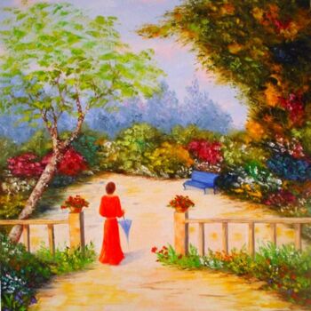 Painting titled "Jardin enchanté" by Hélène Gastin-Mozol, Original Artwork, Oil