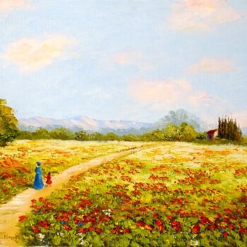 Peinture intitulée "La plaine fleurie" par Hélène Gastin-Mozol, Œuvre d'art originale, Huile