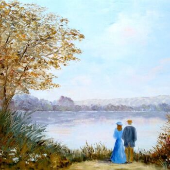 Pintura intitulada "Les amoureux du lac" por Hélène Gastin-Mozol, Obras de arte originais, Óleo Montado em Armação em madeira
