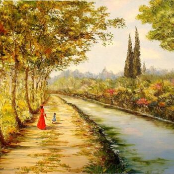 Painting titled "Balade sur les bord…" by Hélène Gastin-Mozol, Original Artwork, Oil