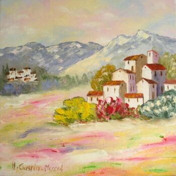 Painting titled "Hameau provençal en…" by Hélène Gastin-Mozol, Original Artwork, Oil