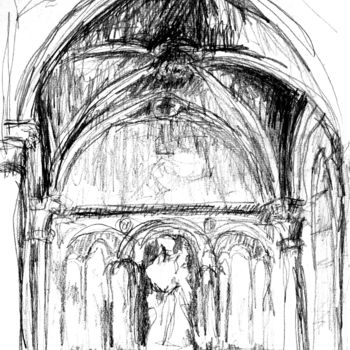 Drawing titled "Chapelle parisienne" by Hélène Hugon, Original Artwork, Pencil