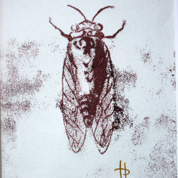 Gravures & estampes intitulée "cigale.jpg" par Hélène Lacquement, Œuvre d'art originale, Monotype