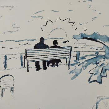 Картина под названием "Bord de mer Nice" - Hélène Le Borgne, Подлинное произведение искусства, Акварель