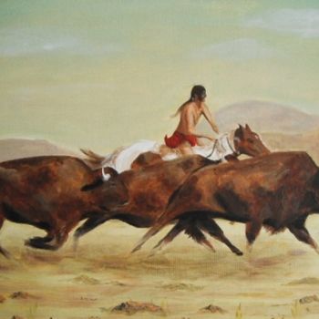 Painting titled "Les Bisons" by Hélène Limouzin, Original Artwork, Acrylic