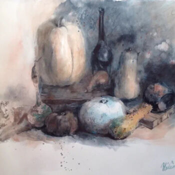 Pintura intitulada "Pumpkins in November" por Helene Manoli, Obras de arte originais, Aquarela