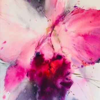 Malerei mit dem Titel "Pink Orchid" von Helene Manoli, Original-Kunstwerk, Aquarell