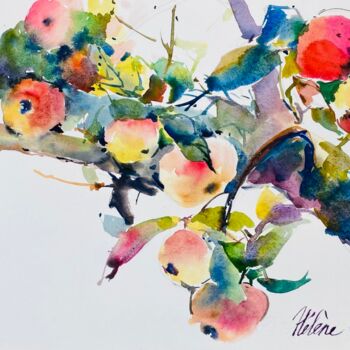 Painting titled "Apples (1)" by Helene Manoli, Original Artwork, Watercolor
