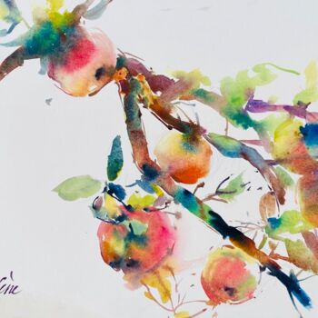 Painting titled "Apples (2)" by Helene Manoli, Original Artwork, Watercolor