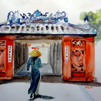 Malarstwo zatytułowany „le pont japonais ,…” autorstwa Helene Miaz, Oryginalna praca, Akwarela