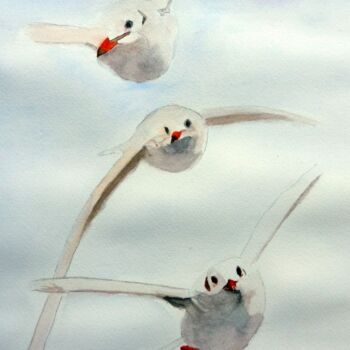 Pintura intitulada "les mouettes" por Helene Miaz, Obras de arte originais, Aquarela