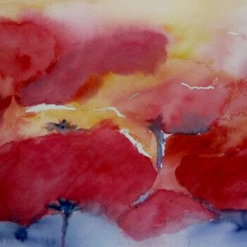 Painting titled "les coquelicots" by Helene Miaz, Original Artwork, Watercolor