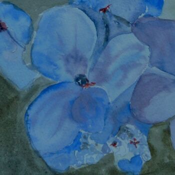 Painting titled "les fleurs bleues" by Helene Miaz, Original Artwork, Watercolor