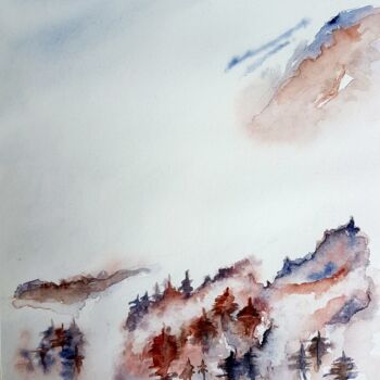 Peinture intitulée "paysage de neige" par Helene Miaz, Œuvre d'art originale, Aquarelle