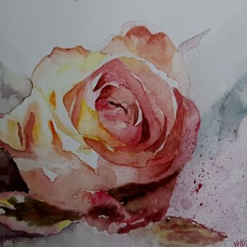 Pintura intitulada "aquarelle une rose" por Helene Miaz, Obras de arte originais, Aquarela