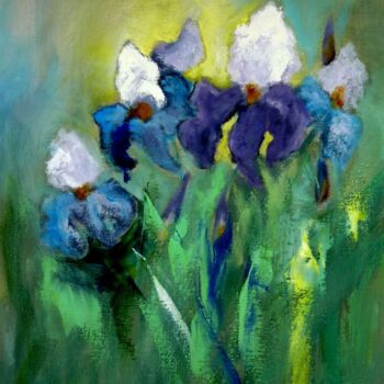 Malarstwo zatytułowany „les iris” autorstwa Helene Miaz, Oryginalna praca, Olej