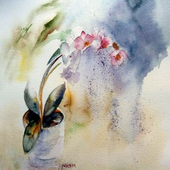 Peinture intitulée "les orchidées, aqua…" par Helene Miaz, Œuvre d'art originale, Aquarelle
