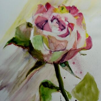 Peinture intitulée "la dernière rose" par Helene Miaz, Œuvre d'art originale, Aquarelle