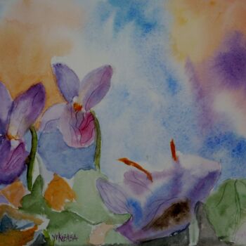 Peinture intitulée "les violettes" par Helene Miaz, Œuvre d'art originale, Aquarelle