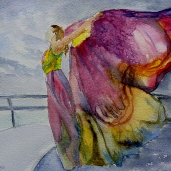 Pintura intitulada "la femme papillon" por Helene Miaz, Obras de arte originais, Aquarela