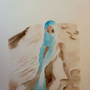 Peinture intitulée "la femme du désert" par Helene Miaz, Œuvre d'art originale, Aquarelle