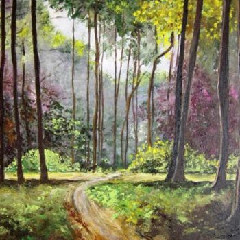 Malerei mit dem Titel "quiétude en forêt" von Hélène Molina, Original-Kunstwerk