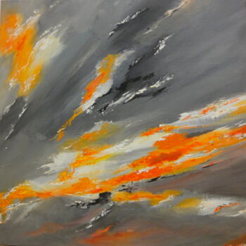 Painting titled "gris orange 1" by Hélène Molina, Original Artwork, Oil