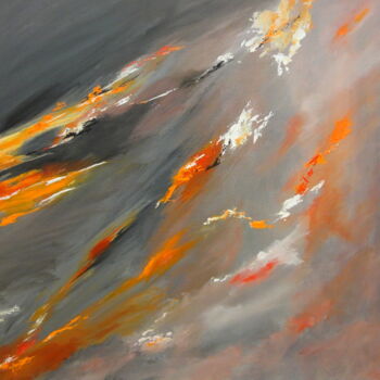 Painting titled "gris orange 2" by Hélène Molina, Original Artwork, Oil