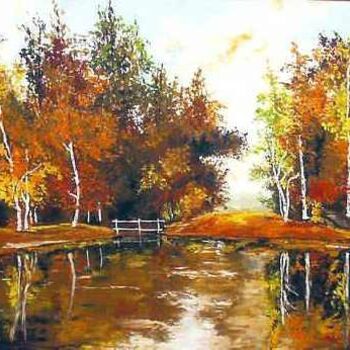 Peinture intitulée "automne au bord de…" par Hélène Molina, Œuvre d'art originale