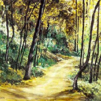 Painting titled "promenade en foret" by Hélène Molina, Original Artwork, Oil