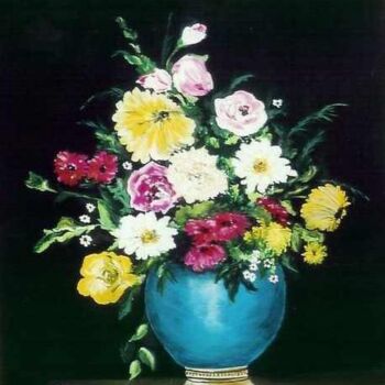 Peinture intitulée "le vase bleu" par Hélène Molina, Œuvre d'art originale, Huile
