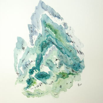 Peinture intitulée "Blue in Green 13" par Hélène Mongin, Œuvre d'art originale, Encre